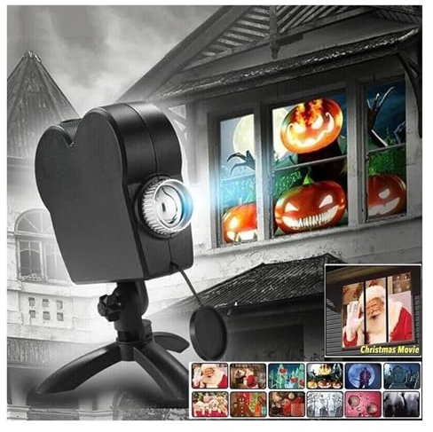 Proyector de luz para exteriores, Proyector de luz LED for ventana de Navidad y Halloween, 12 películas, decoración de proyección de festivales Proyector de luces para fiestas navideñas en casa