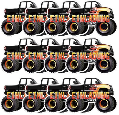 YzmrBdqc Monster Truck Einladung,Monster Auto Truck Einladungen,12 Einladungskarten Kindergeburtstag Monster Truck,Truck Geburtstagseinladungen Jungen,Geburtstagseinladungen für Themed Party