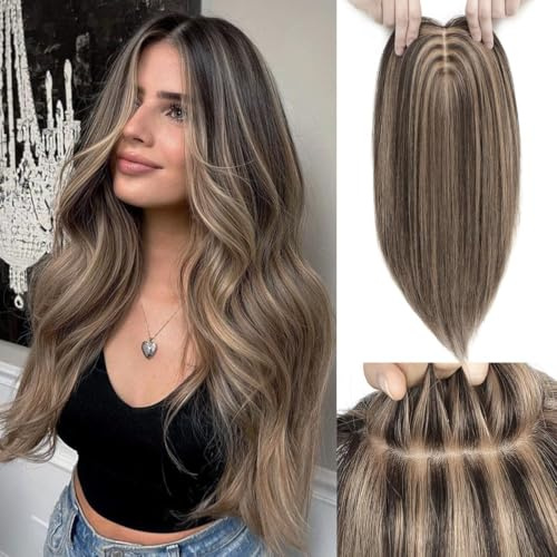 Haar-Topper für dünnes Haar Damen Echthaar 40,6 cm Haar-Topper 17,8 x 17,8 cm Kopfhautbasis Großer Abdeckung dünnes Haar