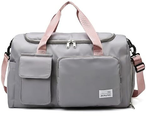 Sandsberg Multi-Taschen Reise Duffle Gepäck Tasche, Sport Gym Schultertasche mit Schuhfach (Grau Pink)
