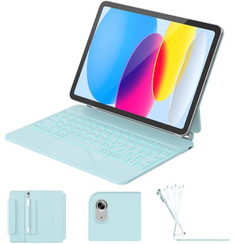 RAYMCRAFT for iPad 11th(A16, 2025)/10th Generation Case with Keyboard, Magic Keyboard 2022, Springy Backlit Keys, Stain-Resistant Surface, Multi-Touch Trackpad,Blue