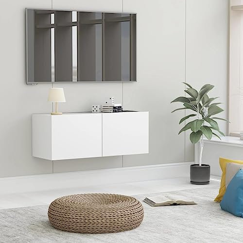Myheimly TV Schrank mit 2 Klapptüren TV Möbel,Hängeboard,Lowboard Fernsehtisch Fernsehschrank Sideboard Holzwerkstoff Weiß,80 cm