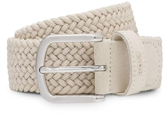 BOSS Mens Sash-WnE-Sd Sz35 Woven belt with leather trims