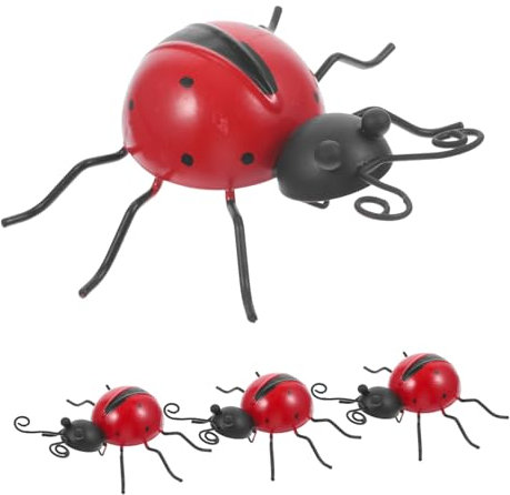 Garneck 4er Set 3D Marienkäfer Wanddeko Aus Metall – Rustikale Gartenornamente Und Terrassenkunst - 10 cm Große Wandskulpturen Für Garten Und Zaun – Dekorative Insekten-Hängedeko