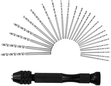 Lot de 26 forets manuels de précision avec plusieurs embouts pour travaux manuels, modèles et fabrication de bijoux