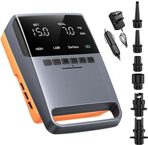 3T6B 13500mAh Pompa SUP Ricaricabile, 20PSI Alta Pressione Sup Portatile Air Pump 12v DC,Gonfiaggio & Sgonfiaggio Doppio Stadio, 6 ugelli, Auto-Off per Paddle Board, Kayak, Tenda, Materasso, Barca