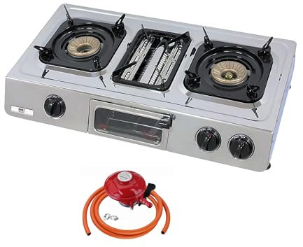 NJ G-87 Portable Gas Stove - 3 Burner Mini Oven Grill Camping Cooker LPG