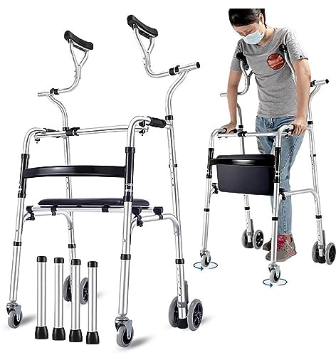 Gehgestelle, mit Rädern Walker Rehabilitation Fußrehabilitation Höhenverstellbare Gehhilfe Aluminiumlegierung für Menschen, die