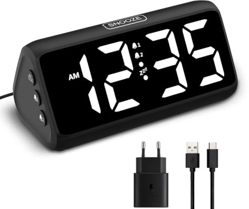 Netzu Lauter Wecker für Tiefschläfer, Digitalwecker mit LED Display, Doppelalarm, 5 Helligkeitsdimmer, 4 Lautstärken, Abschalt-Speicher, Wecker Nachttisch für Kinder Jugendliche Ältere Schwerschläfer