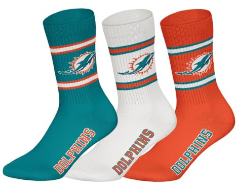 NFL Unisex Team Crew Socken, 3er Pack | Weicher Baumwoll-Mix, gerippter Bund mit Streifen und Logo, atmungsaktiv, pflegeleicht
