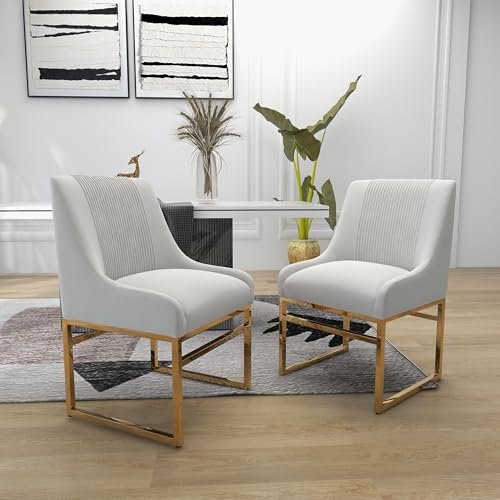 Set von 2 Küchen- und Esszimmerstühlen im Mid-Century-Modern-Stil, samtbezogene Essstühle mit goldenen Metallrahmenbeinen, gepolsterte Akzentstühle für Empfangszimmer, Wohnzimmer, Arbeitszimmer(Beige)
