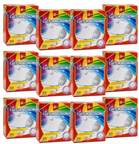 SUPERFIVE, Il Catturacolori, Fogli Cattura Colori per Lavatrice, Speciale Micro Trama Assorbi Colore (60 pezzi x 12 pack)
