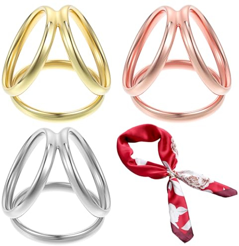 Guduling 3pcs Scarf Rings for Women, Women Fashion Three Rings Scarf Ring, Scarf Ring with Multiple Tying Methods, Sarong Buckle for Clothing, Scarves, Scarves, Gold, Silver, Rose Gold