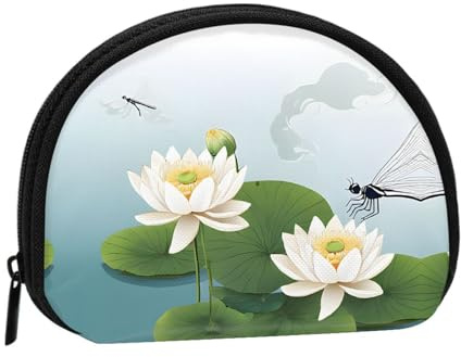 Dragonfly with Water Lily Print Portable Mini Storage Bag Shell Shaped Wallet Small Coin Wallet Shell Storage Bag