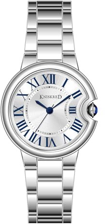 KNISKRED Klassische Damenuhr mit Vintage Römischen Ziffern und Massivem Edelstahlarmband Damen Casual Uhr