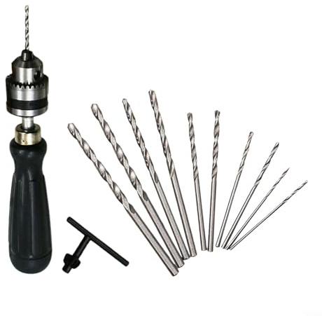 Schnellspannbohrfutter, Handbohrer, 0,6 mm, 6 mm, mit Hartmetallbohrer-Set, 1/1,5/2/2,5/3 mm, kompatibel mit PCB, CNC, Handwerk, Holz, Kunststoff, Bohrer, Mini-Bohrer, Werkzeug (10 Stück Bohrer)
