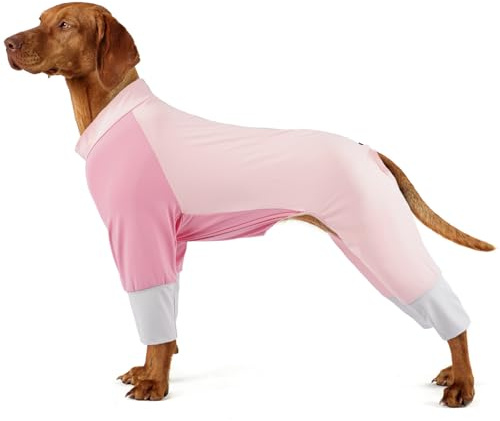 Lightweight Dog Onesie for Summer, Cool Breathable Four-Leg Pollen Protection Suit, UV Sun Protection & Mud Dirt Proof Suit, Protective Full Body Clothing for Medium Large Dogs, Pink 2XL