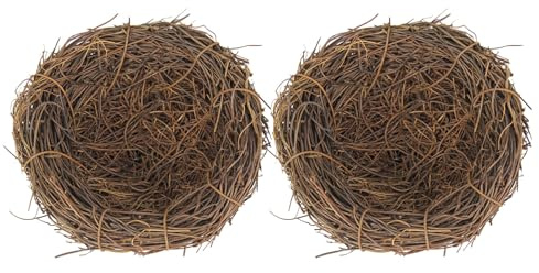 AKOOSY 2 Stück Rattan Vogelnest 12cm Handgewebt Witterungsbeständig Vogelkäfig Deko Gartenornament für Wellensittiche