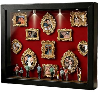 Museum of Us, DIY Mini-Museums-Silhouette-Box, personalisiertes Foto-Schattenbox-Rahmenset mit Lichtern, 11 Mini-Rahmen und 8 Figuren, für Jubiläum, Hochzeit, Geburtstag, Geschenk und Dekoration