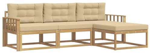 vidaXL Outdoor-Sofagarnitur mit Kissen 4 pcs Weiß und Beige Polyester, Moderne Garten-Sofagarnitur, wetterfest, Bequeme Loungemöbel, stylische Sitzmöglichkeiten für den Hof