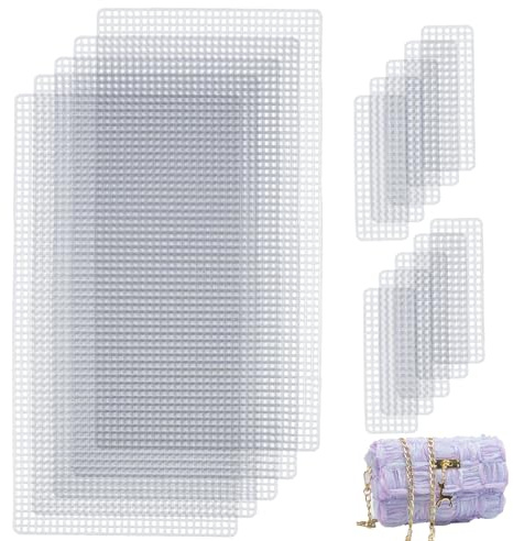 5 Sets de Láminas de Malla Plástica para Bolsos de Ganchillo, Rejilla 0.2, Suministros para Manualidades, Lienzo Blanco para Bordado y Punto de Cruz, Insertos para Bolsos, 18.7x11.2cm Tamaño Final
