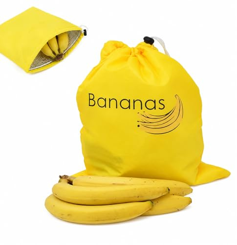 Talinco Reusable Banana Bag for Fridge, Foil Lined Drawstring Keeps Fresh | 35 x 28 cm Yellow | Slows Browning & Extends Shelf Life, Washable & Eco-Friendly, Fits Bananas, Potatoes, Lettuce & Tomatoes