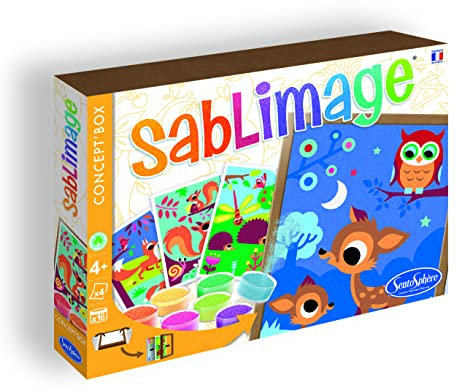 Sentosphère – Sablimage Animaux Forêt– Kit Loisirs Créatifs Enfant – 4-Tableaux en sable – 16 Couleurs de Sable Coloré – Concept Box avec Cadre – Dès 4-Ans – Fabriqué en France -8801
