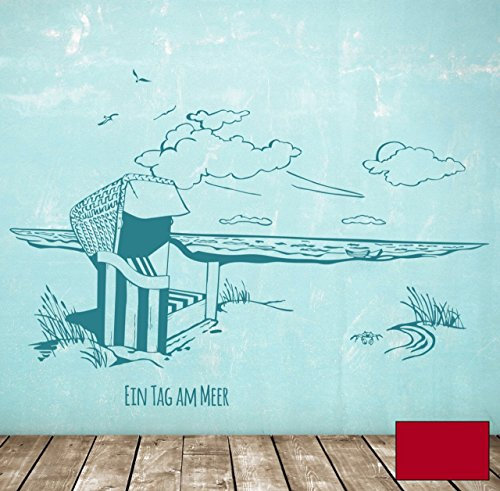 Wandtattoo Wandaufkleber Strandkorb am Meer maritim Ein Tag am Meer M1496 - ausgewählte Farbe: *Kirschrot* ausgewählte Größe:*M 100cm breit x 61cm hoch