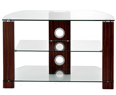 TTAP GROUP Walnut Legs Clear Glass Stand for TV Upto 37-Inch