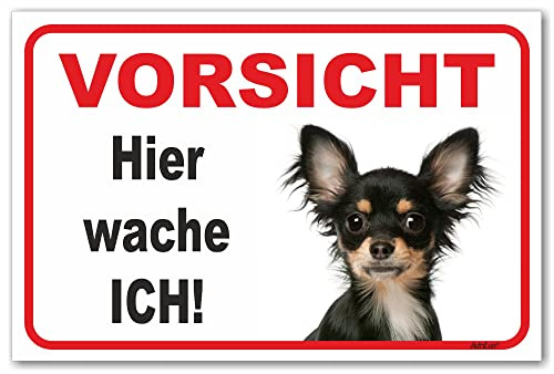 AdriLeo Schild - Vorsicht Chihuahua- Hier wache ich - (15x20cm) / Achtung Familienhund Wachhund deutscher kleiner Hund robust langlebig UV-beständig wetterfestes Warnschild