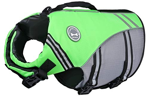 VIVAGLORY Giubbotto Salvagente Stile Sportivo per Cane con Flottabilità Aggiuntiva, Gilet da Nuoto Regolabile e Resistente per Cani Piccoli, Verde Luminoso