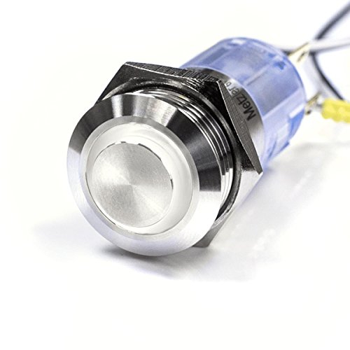 LED-Druckschalter - Einbau-Durchmesser 16 mm - Vandalismus-geschützt - Edelstahl - rostfrei wasserdicht - mit Ringbeleuchtung (Rastend, Weiß)