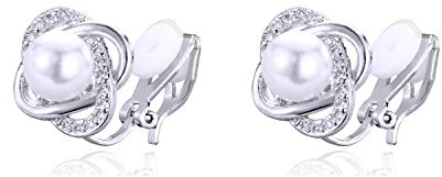 QUKE Elegante Blütenform Süßwasserperle Ohrclips Ohrstecker CZ Kristall Clip auf nicht durchbohrte Hochzeit Ohrringe für Bräute