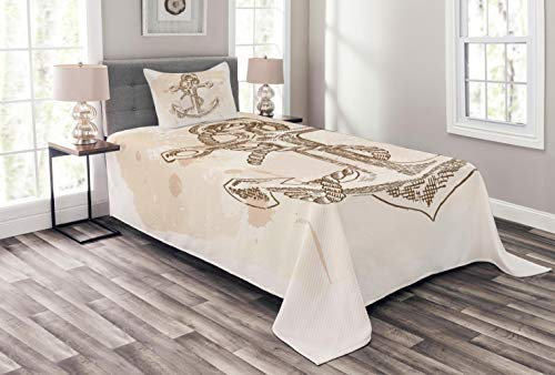 ABAKUHAUS Anker Tagesdecke Set, Marine Rope Sommerferien, Set mit Kissenbezügen Waschbar, für Einzelbetten 170 x 220 cm, Creme