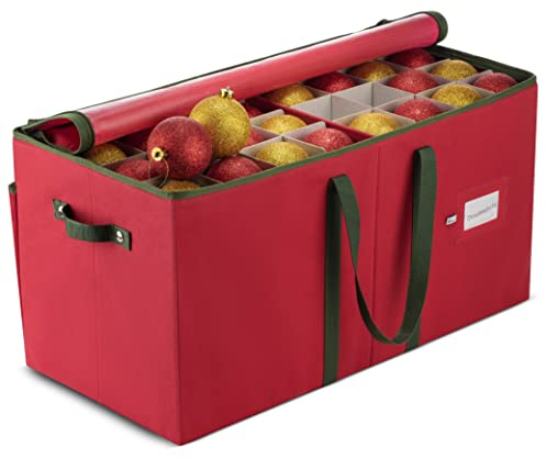 Large Christmas Bauble Storage Box With Dividers - 128-Compartment Xmas Ornament Storage Container with Zippered Closure - Designed for Delicate Christmas Decorations & Baubles - Tear Proof Non-Woven