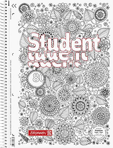 Brunnen 1067427 Notizblock/Collegeblock Student Zenart (A4, kariert Lineatur 28, 90 g/m², 80 Blatt), 5er SET