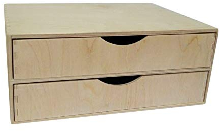 A4 Doble cajón de madera – Caja, Escritorio, Oficina, Almacenamiento, Decoupage, Sin pintar - ancho