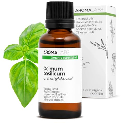 BIO - Basil Essential Oil - 30mL - 100% Pure, Natural, Chemotyped and AB Certified - AROMA LABS (French Brand)