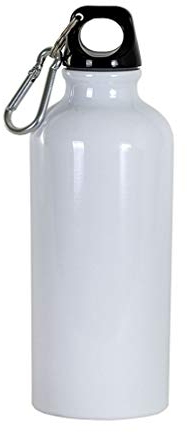 Borraccia in alluminio (400ml), con tappo in plastica e moschettone (bianco)