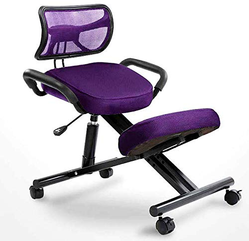 Ergonomischer Kniestuhl für Zuhause und Büro, verstellbarer Hocker, Haltungskorrektur mit Rückenstütze, dicke Kissen und Bremsrollen (Netzgewebe), Violett