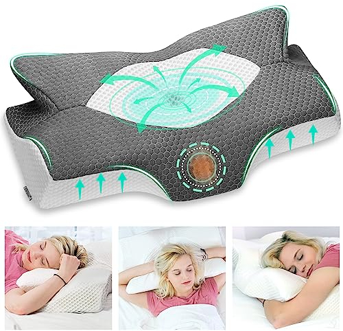 Elviros Orthopädisches Kopfkissen aus Memory Foam, Seitenschläferkissen Nackenstützkissen, Kopfkissen Nackenschmerzen, Ergonomisches Schlafkissen für Nacken-und Schulterschmerzen, 53.8 x 11/9 x 33 cm
