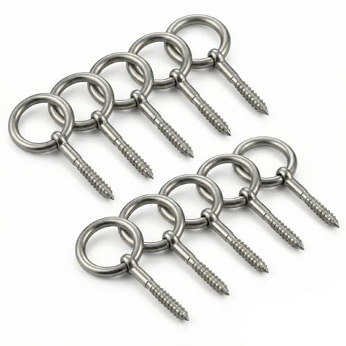 PROTECH Ösenschrauben mit Holzgewinde 5x50mm | Fest verschweißter Ring | 10 Stück | Edelstahl A4 V4A Rostfrei | Ringschrauben