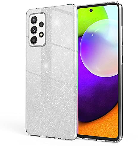 NALIA Glitzer Hülle kompatibel mit Samsung Galaxy A52 5G / A52 / A52s 5G Handyhülle, Bling Silikon Cover Case Glänzend Glitter Bumper Phone Etui Strass Diamant Handy-Tasche Schutzhülle, Farbe:Silber