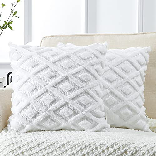 Artscope 2er-Set Dekorativ Kurze Wolle Kissenbezüge, Sanft Plüsch Samt Zierkissenbezug Luxus Dekokissen Kissenhülle Set Kissen Fall für Sofa Auto Schlafzimmer Zuhause Dekor (Reines Weiß, 50 x 50cm)