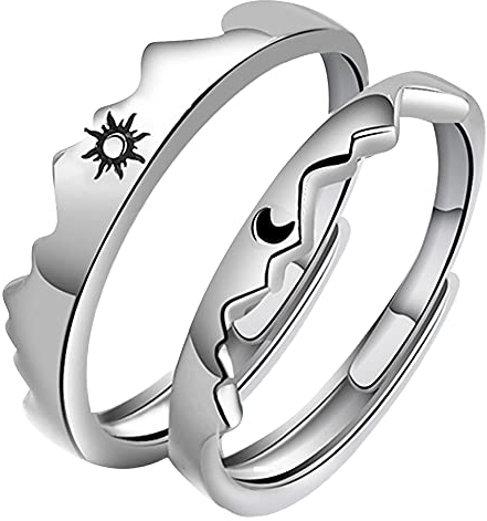 ikasus 1 Paar Sonne und Mond Passende Liebhaber Ringe Open Verstellbar Ringe,Versprechensringe Partnerringe Verlobungsringe Ringe Für Männer Frauen Hochzeitsfeier Schmuck Geburtstagsgeschenk,Silber