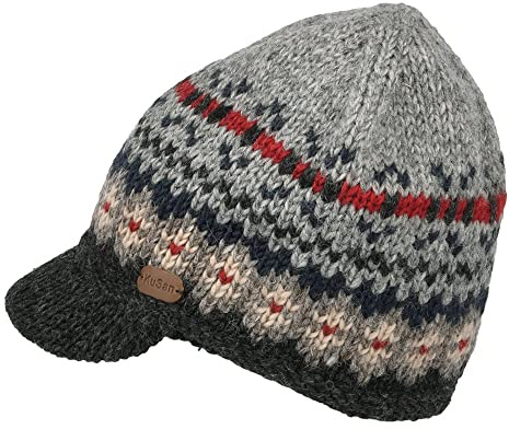 Kusan Brooklyn Beanie Mütze mit Visier Fair Isle - Grau-Anthrazit - Einheitsgröße