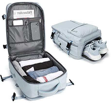 BJLFS Bagage Cabine Ryanair Femme Sac à Dos Voyage Cabine Avion 20L Bagage à Main Petit Sac de Voyage avec USB Charging Port Sac à Dos pour Ordinateur Portable 14 pouces Femme,Bleu