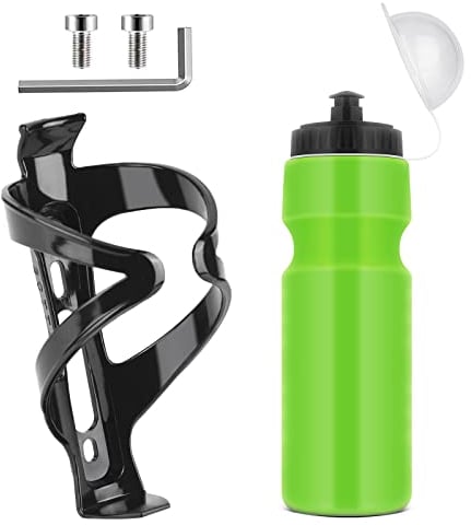 Ainiv Bike Water Bottle Cage with BPA-free 800ml/28oz Bike Bottle(Green), Black Gloss Strong Bike Water Bottle Holder, Bicycle Cup Holder, Cycling Bottle Holder for Road Bike and Mountain Bike