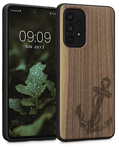 kwmobile Hülle kompatibel mit Samsung Galaxy A53 5G Hülle - Holz Case - Handy Cover - TPU Handyhülle in Dunkelbraun Anker Vintage