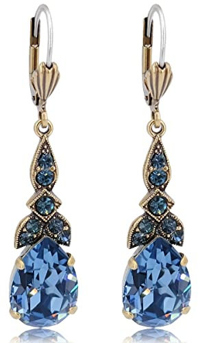 Jugendstil Ohrringe Gold Blau Markenkristalle aus Österreich NOBEL SCHMUCK